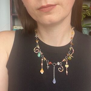 Pacific Northwest Autumn Fairy Brown Orange Fall Tones Beaded Chain Necklace